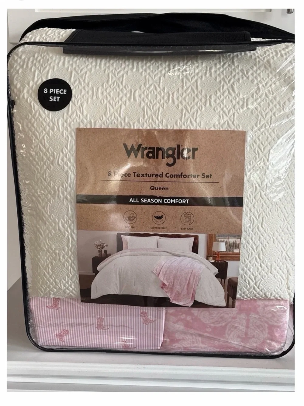 Wrangler Textured Comforter Set in White and Pink